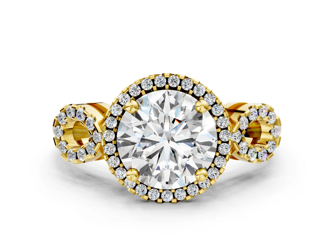 Yellow gold Round Cut Cut Halo Diamond Infinity Band with Four-Prong Setting_9