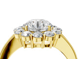 Yellow gold Round Cut Cut Halo Diamond Pavé Engagement Ring with Milgrain Detailing_19