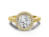 Yellow gold Round Cut Cut Halo Pavé Solitaire Ring with Milgrain Band_7