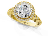 Yellow gold Round Cut Cut Halo Pavé Solitaire Ring with Milgrain Band_8