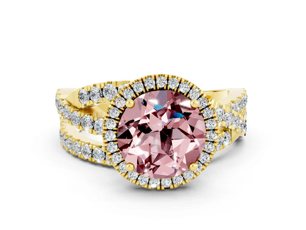 Yellow gold Round Cut Cut Halo Split Shank Prong Setting Ring