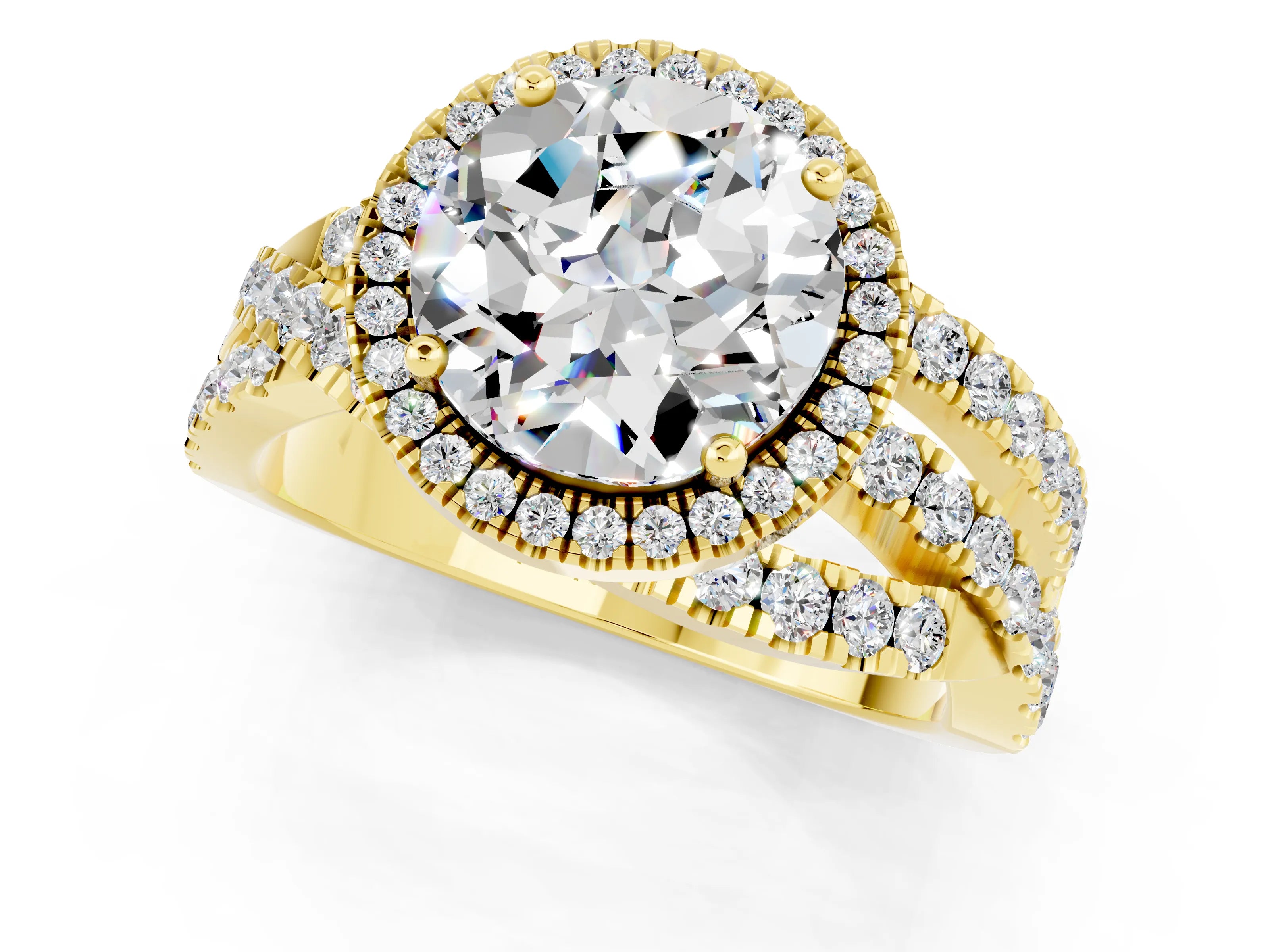Yellow gold Round Cut Cut Halo Split Shank Prong Setting Ring_1