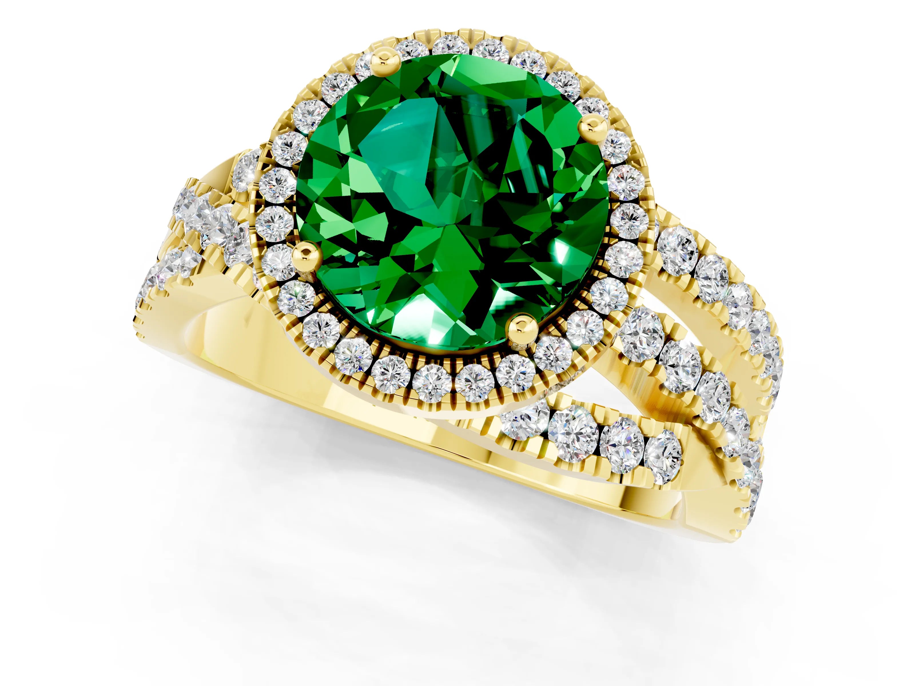 Yellow gold Round Cut Cut Halo Split Shank Prong Setting Ring_1