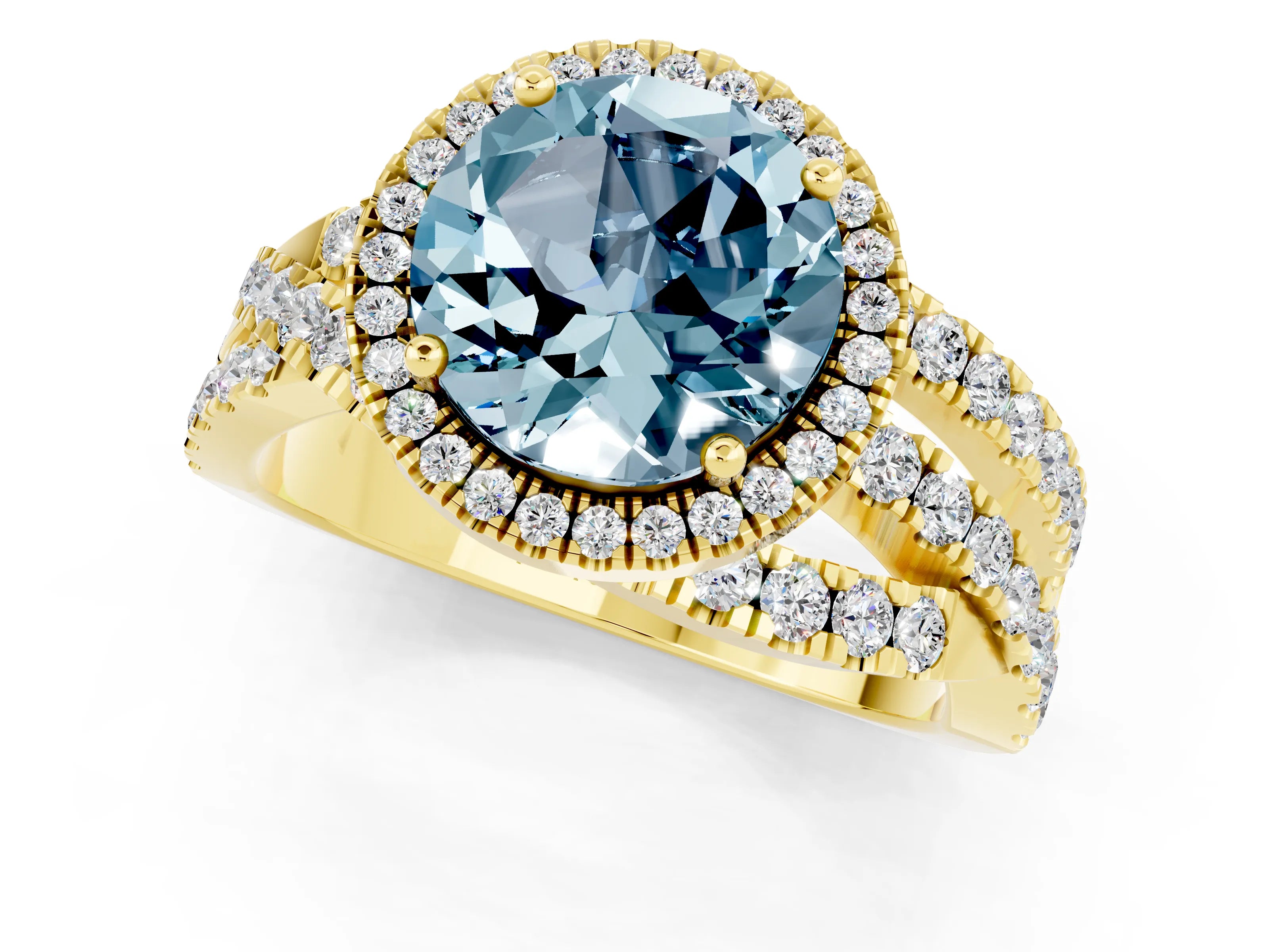 Yellow gold Round Cut Cut Halo Split Shank Prong Setting Ring_1