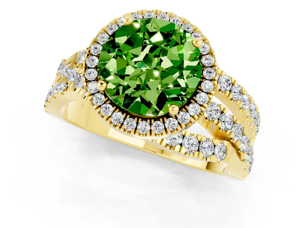 Yellow gold Round Cut Cut Halo Split Shank Prong Setting Ring