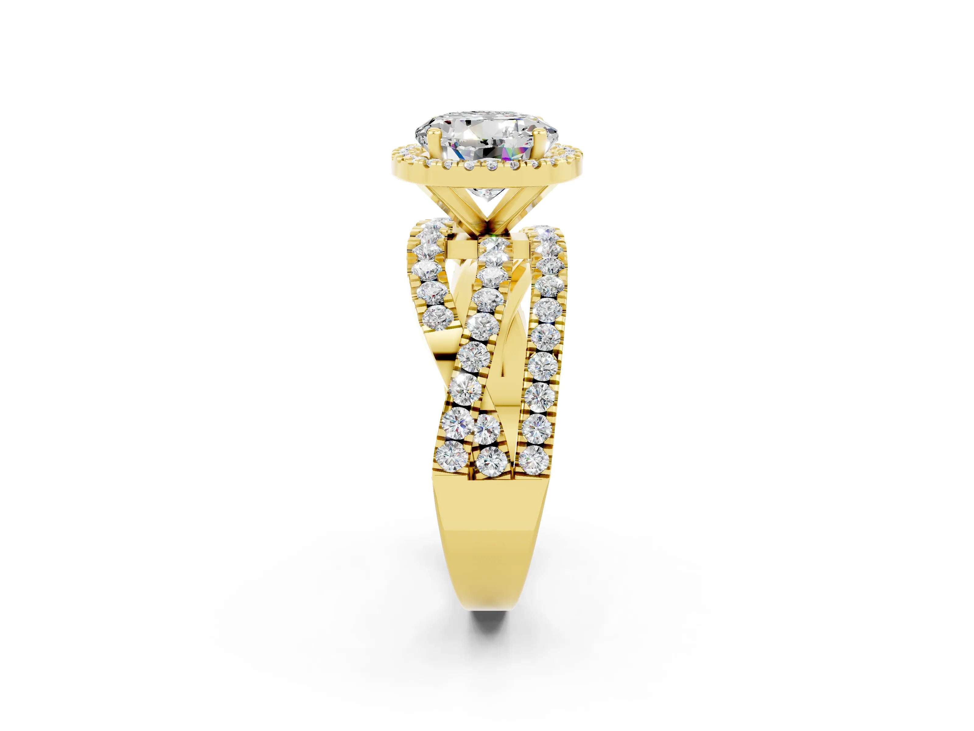 Yellow gold Round Cut Cut Halo Split Shank Prong Setting Ring_2