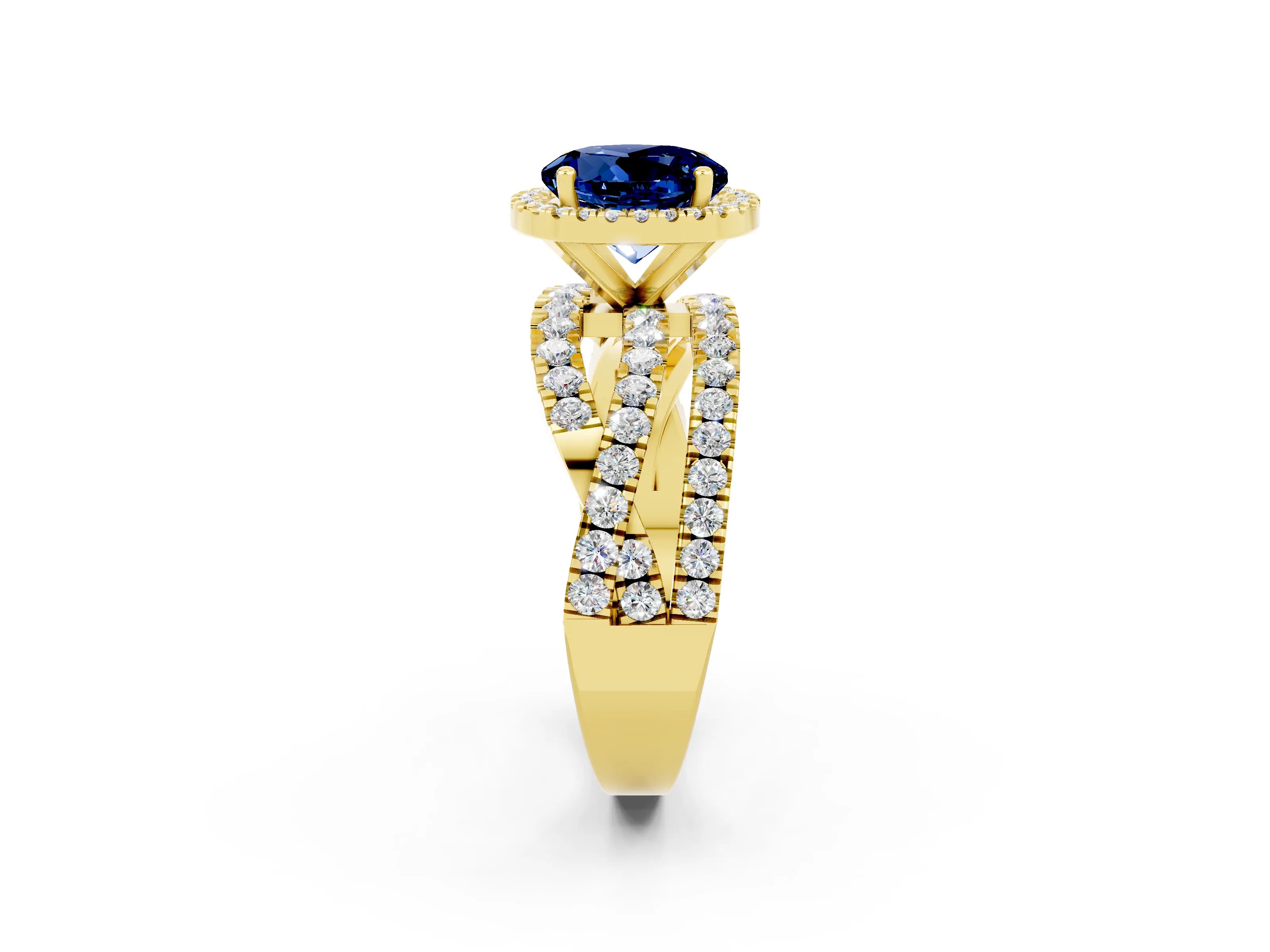 Yellow gold Round Cut Cut Halo Split Shank Prong Setting Ring_2