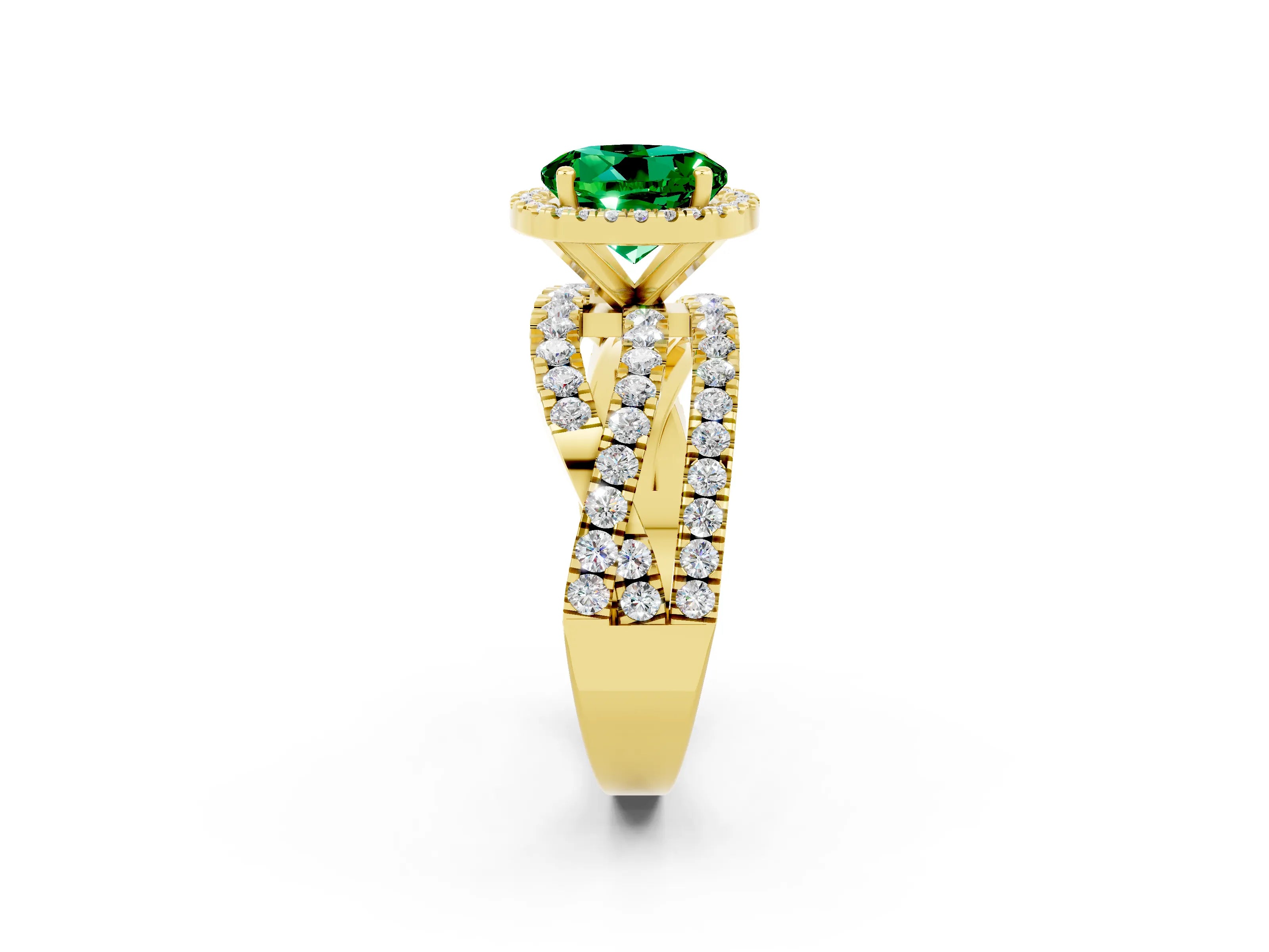 Yellow gold Round Cut Cut Halo Split Shank Prong Setting Ring_2