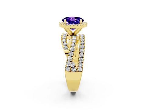 Yellow gold Round Cut Cut Halo Split Shank Prong Setting Ring_2