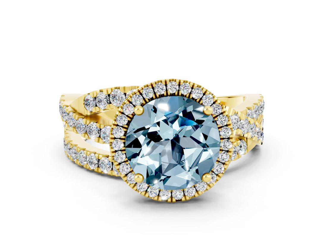 Yellow gold Round Cut Cut Halo Split Shank Prong Setting Ring