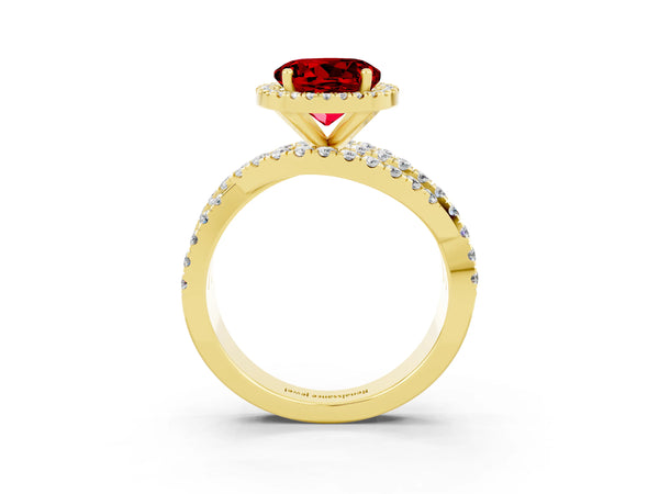 Yellow gold Round Cut Cut Halo Split Shank Prong Setting Ring