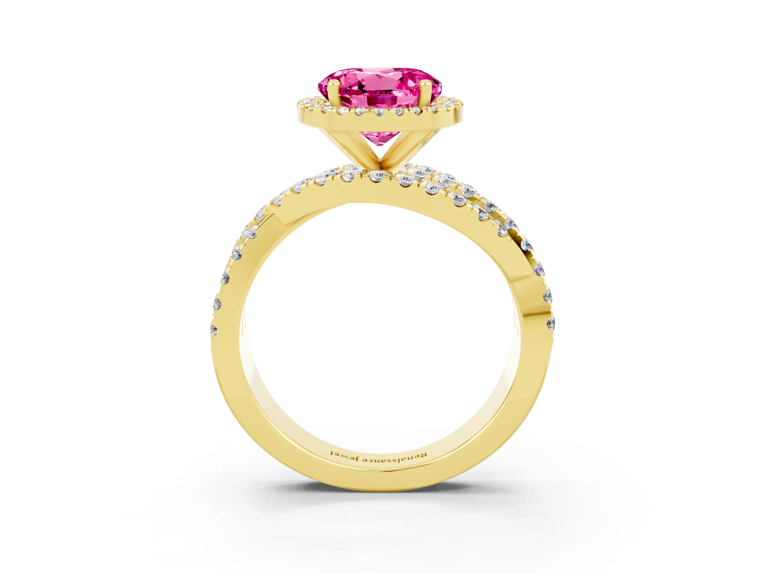 Yellow gold Round Cut Cut Halo Split Shank Prong Setting Ring_3
