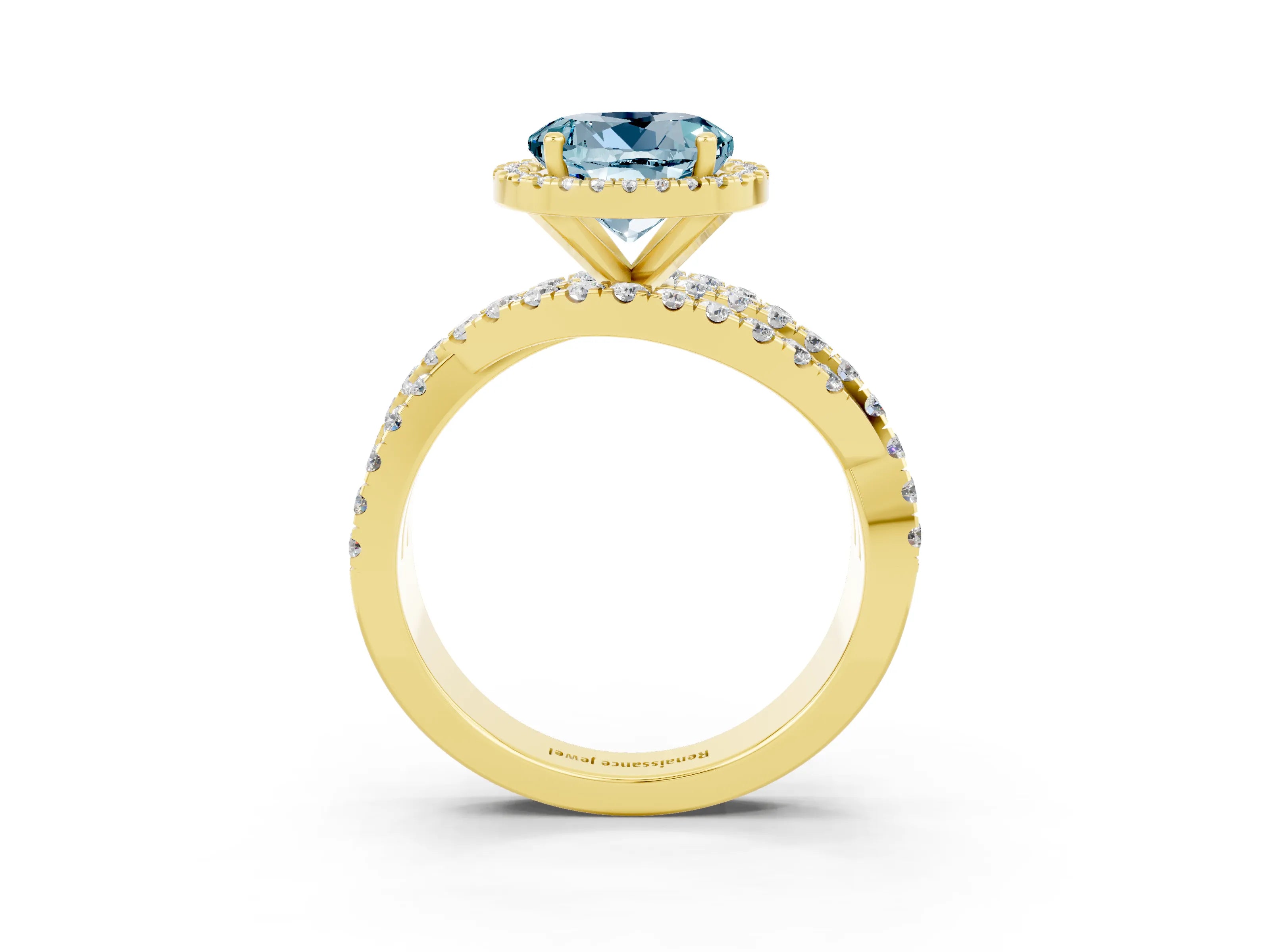 Yellow gold Round Cut Cut Halo Split Shank Prong Setting Ring_3