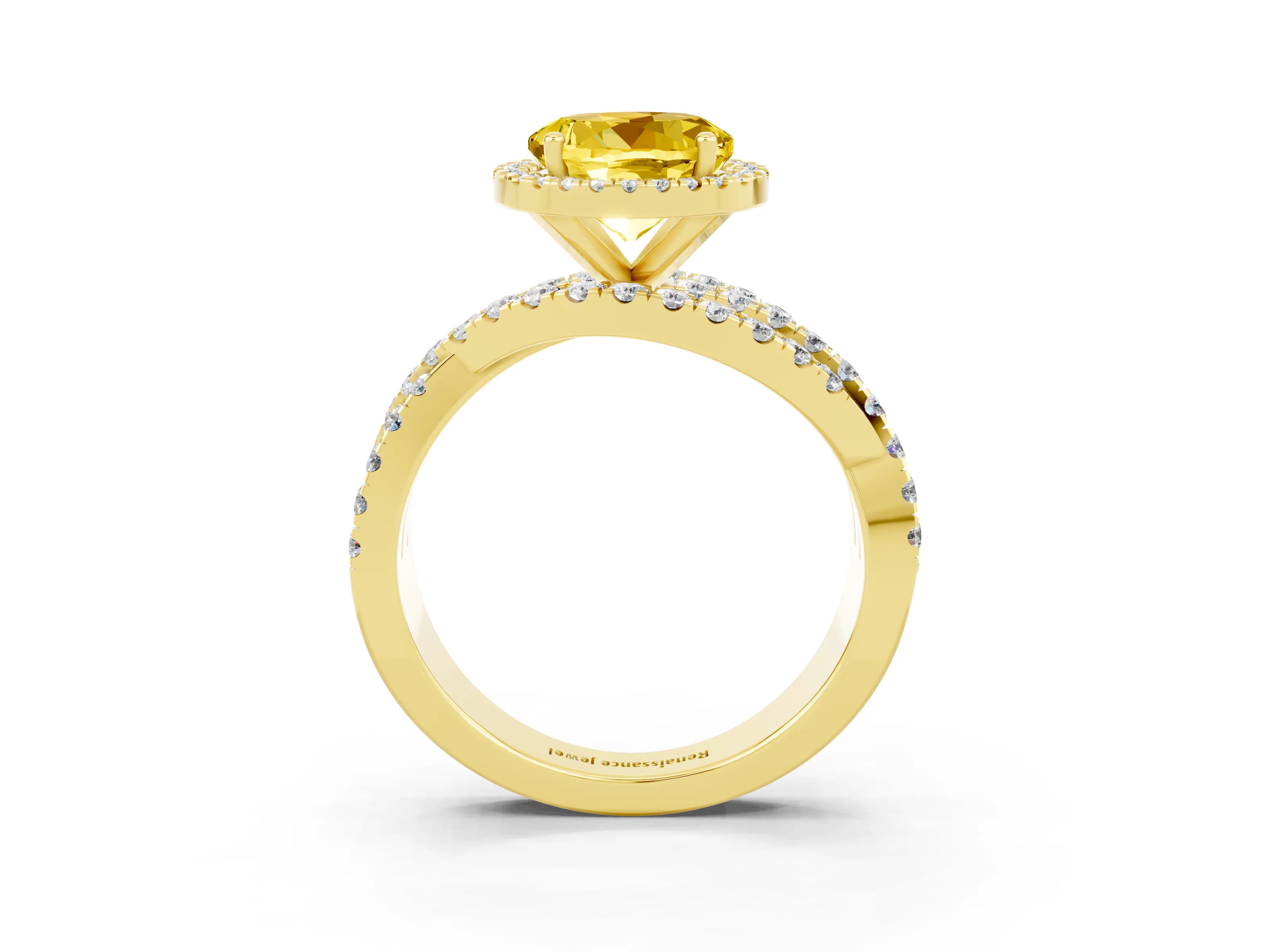 Yellow gold Round Cut Cut Halo Split Shank Prong Setting Ring_3