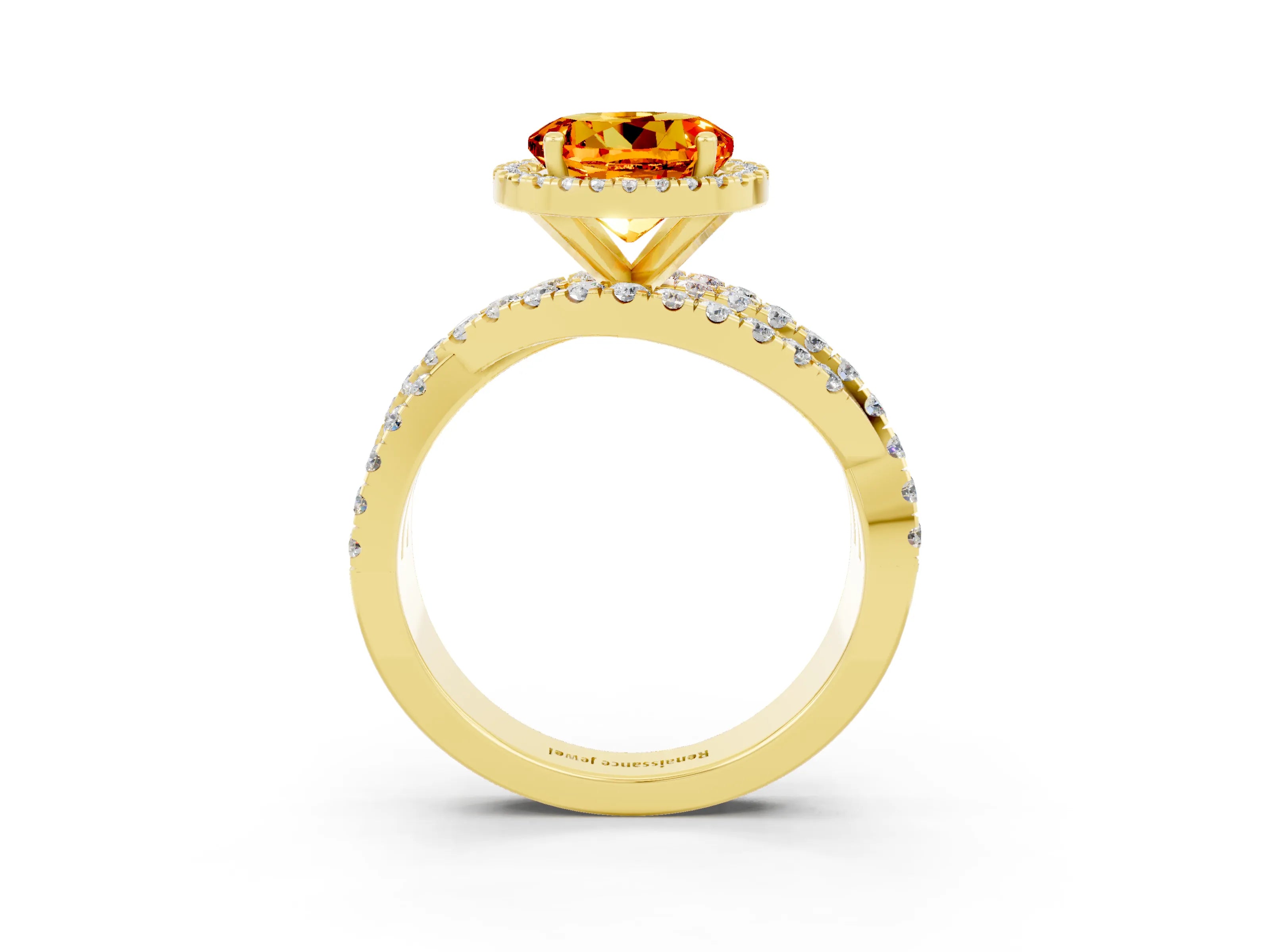 Yellow gold Round Cut Cut Halo Split Shank Prong Setting Ring_3
