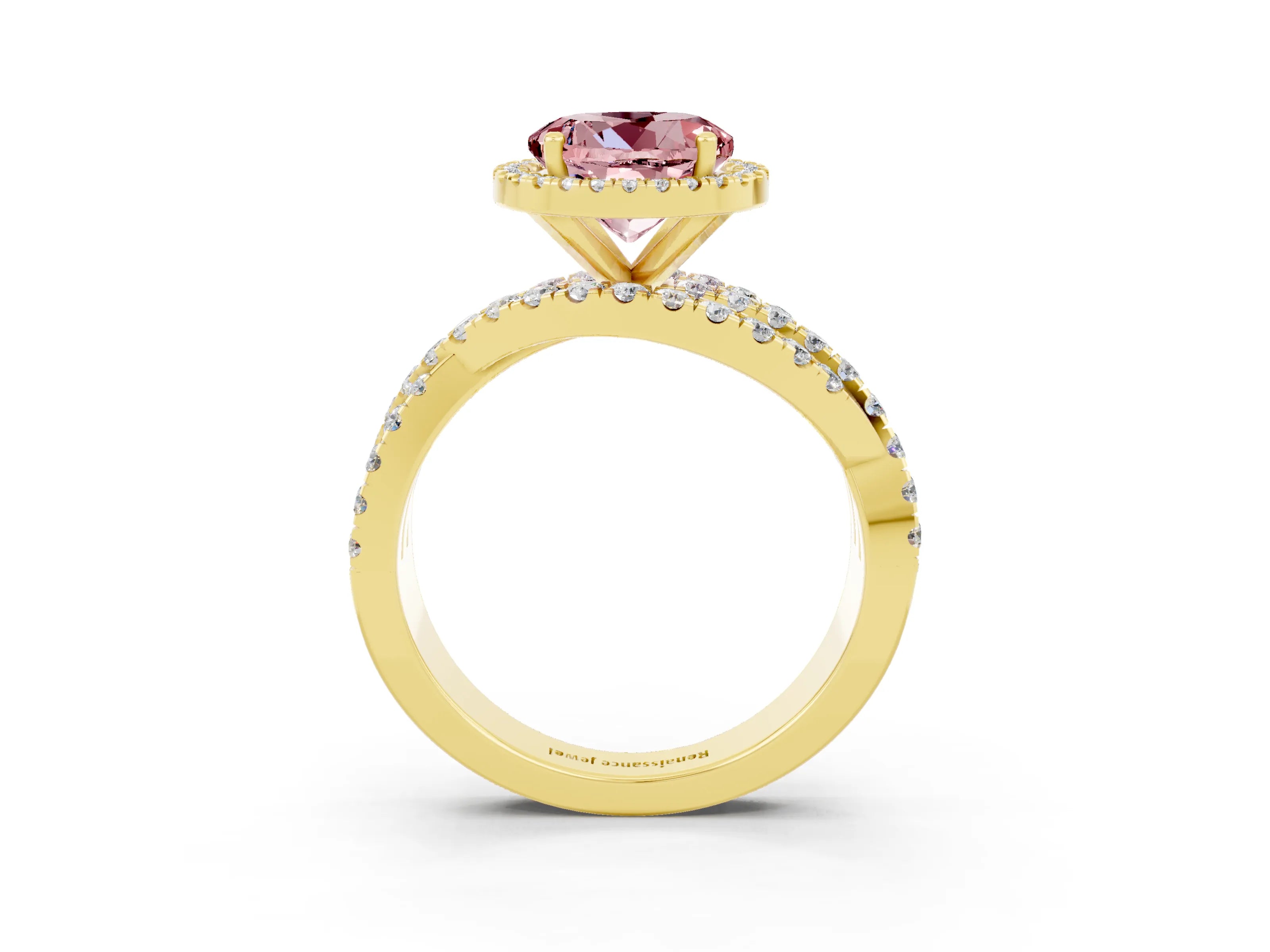 Yellow gold Round Cut Cut Halo Split Shank Prong Setting Ring_3