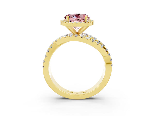 Yellow gold Round Cut Cut Halo Split Shank Prong Setting Ring