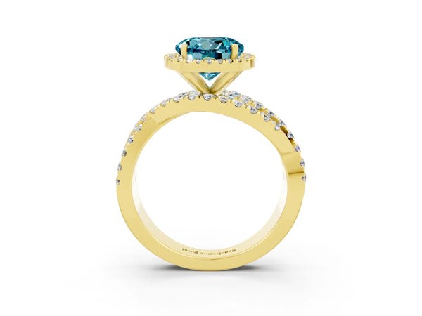 Yellow gold Round Cut Cut Halo Split Shank Prong Setting Ring