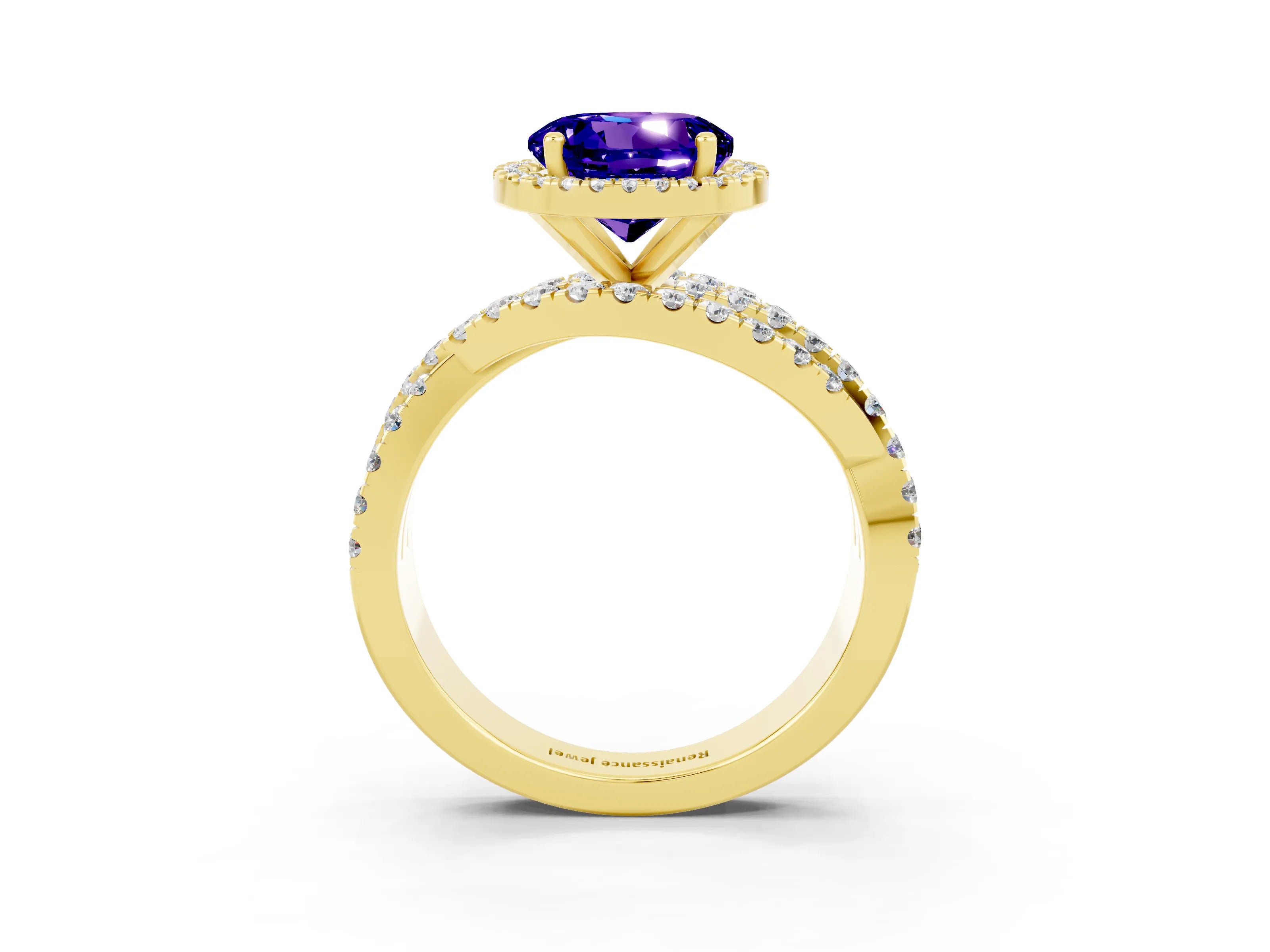 Yellow gold Round Cut Cut Halo Split Shank Prong Setting Ring_3