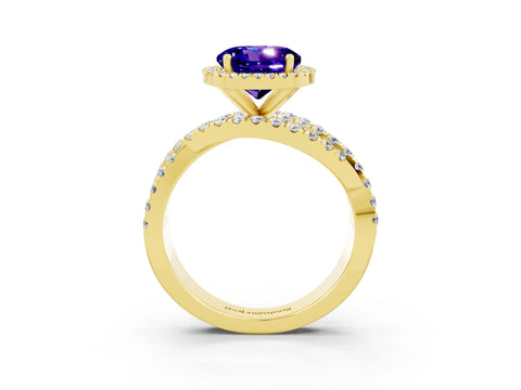 Yellow gold Round Cut Cut Halo Split Shank Prong Setting Ring_3