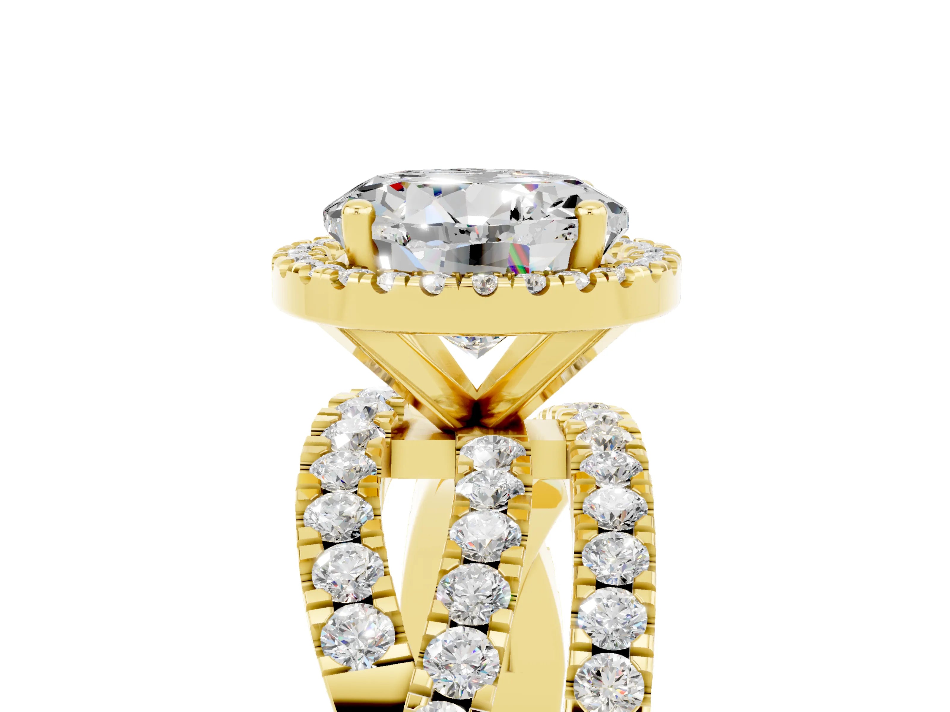 Yellow gold Round Cut Cut Halo Split Shank Prong Setting Ring_5