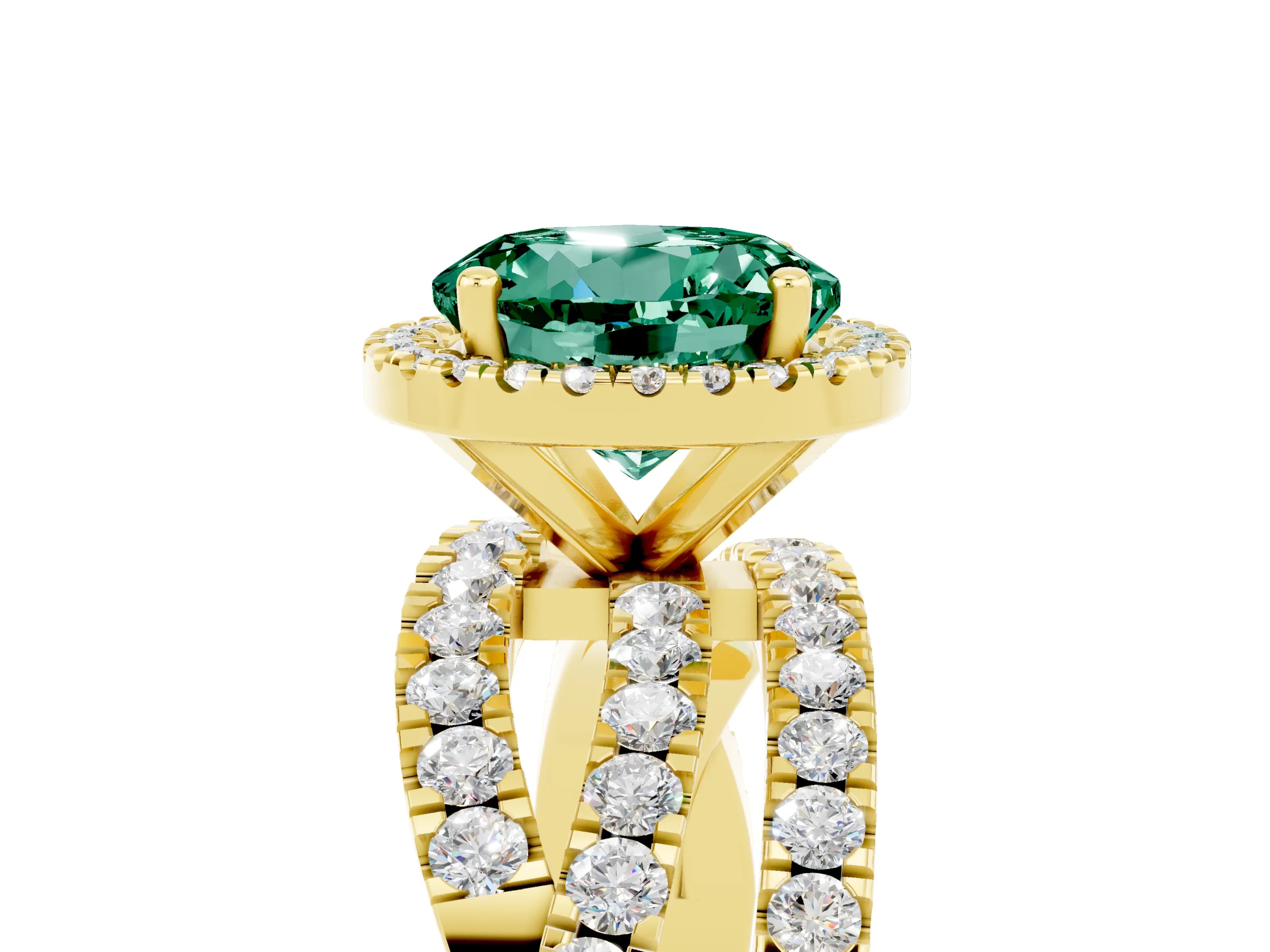 Yellow gold Round Cut Cut Halo Split Shank Prong Setting Ring_5