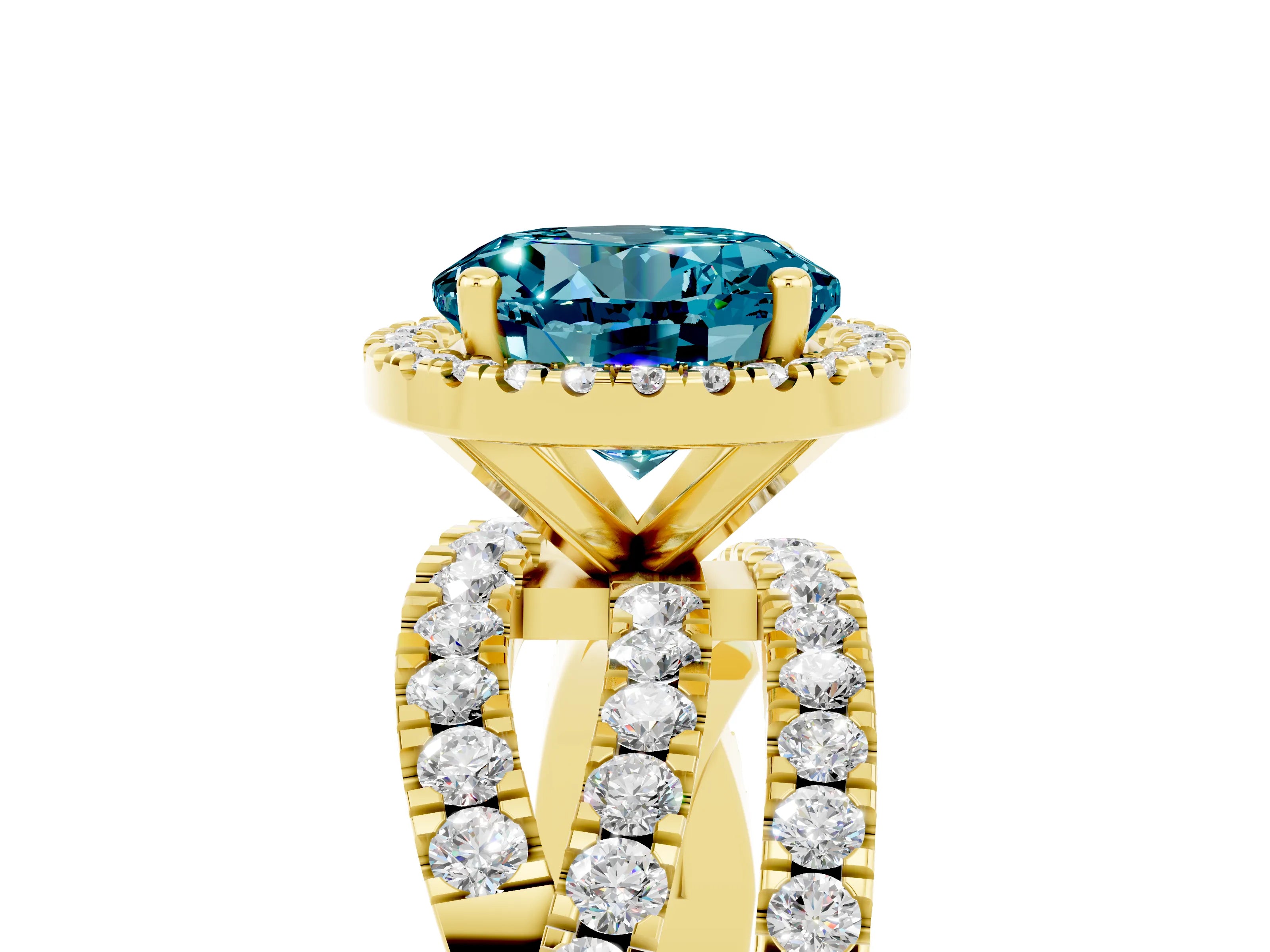 Yellow gold Round Cut Cut Halo Split Shank Prong Setting Ring_5