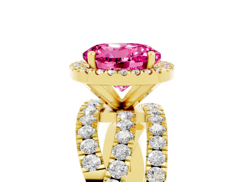Yellow gold Round Cut Cut Halo Split Shank Prong Setting Ring_5