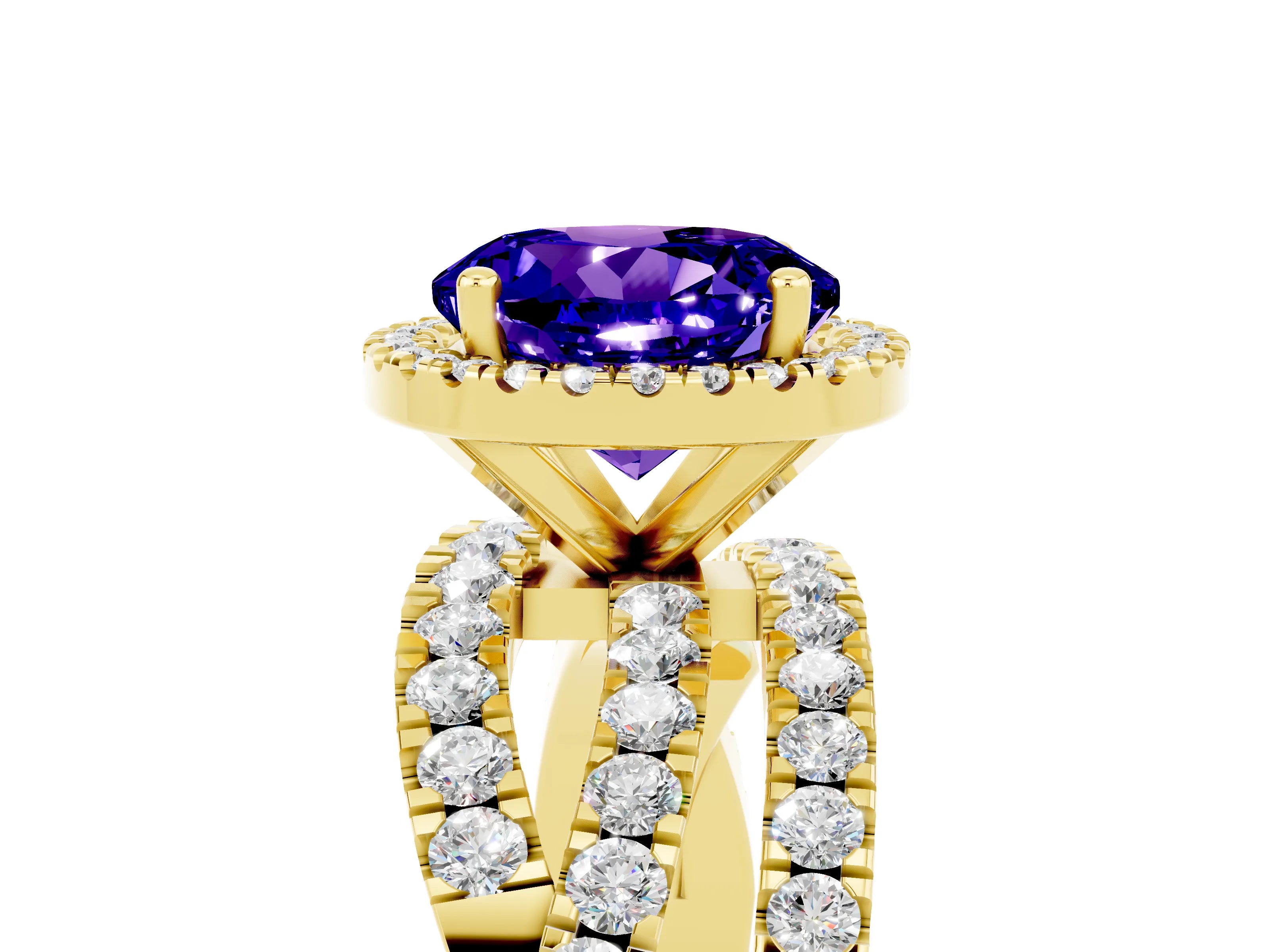 Yellow gold Round Cut Cut Halo Split Shank Prong Setting Ring_5