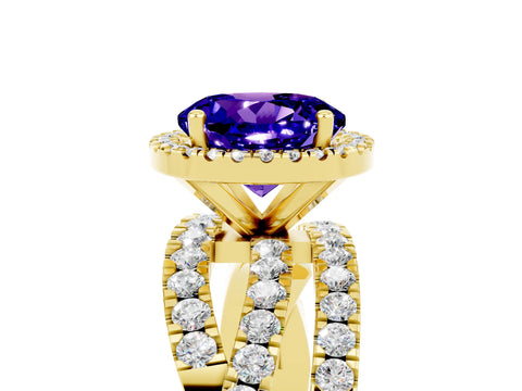 Yellow gold Round Cut Cut Halo Split Shank Prong Setting Ring_5