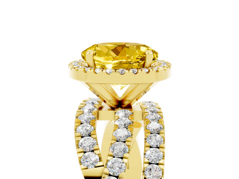 Yellow gold Round Cut Cut Halo Split Shank Prong Setting Ring_5