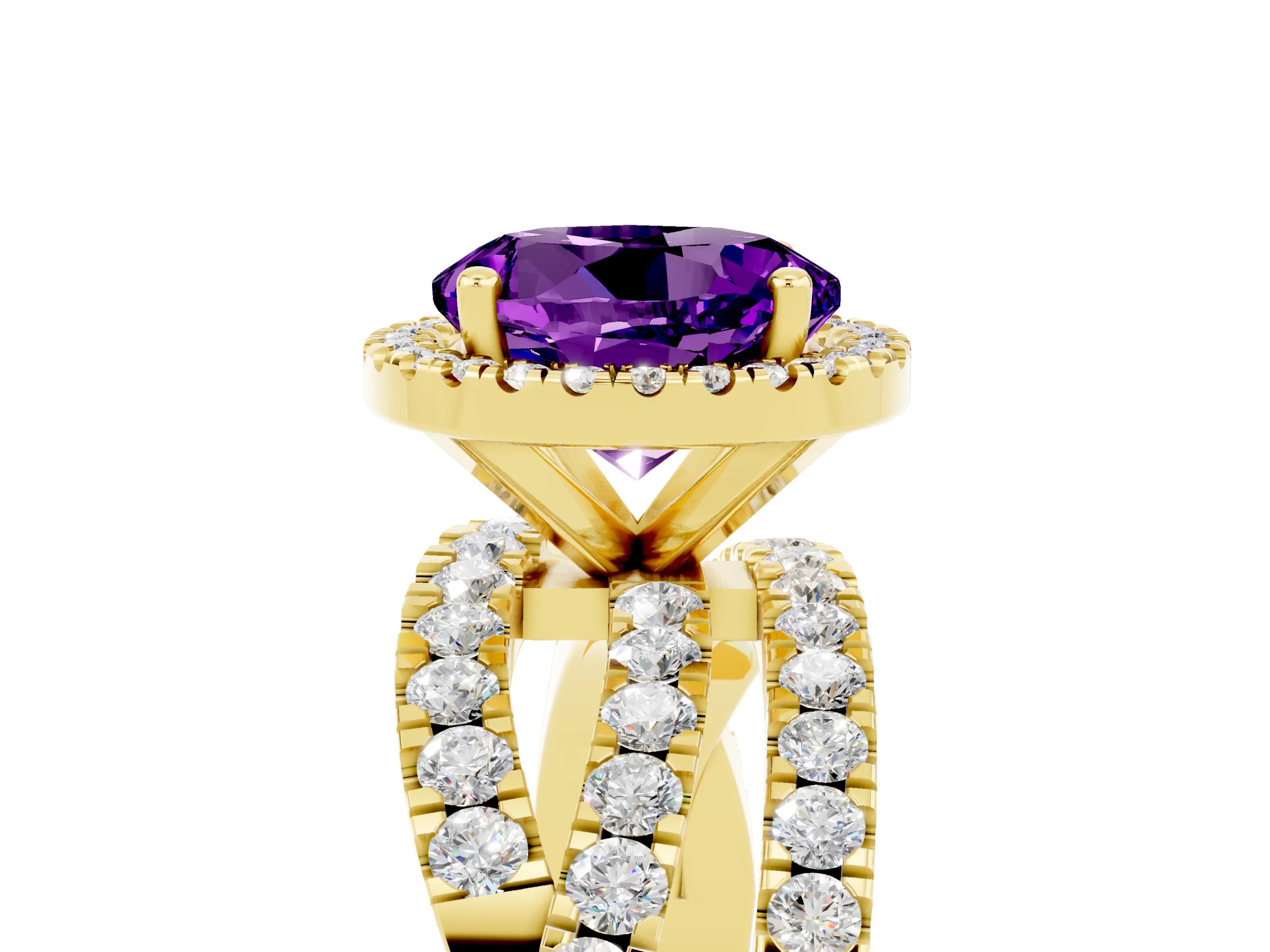 Yellow gold Round Cut Cut Halo Split Shank Prong Setting Ring_5