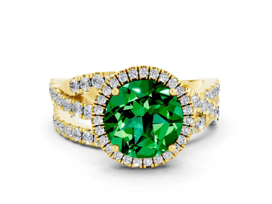 Yellow gold Round Cut Cut Halo Split Shank Prong Setting Ring