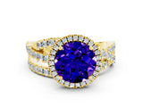 Yellow gold Round Cut Cut Halo Split Shank Prong Setting Ring
