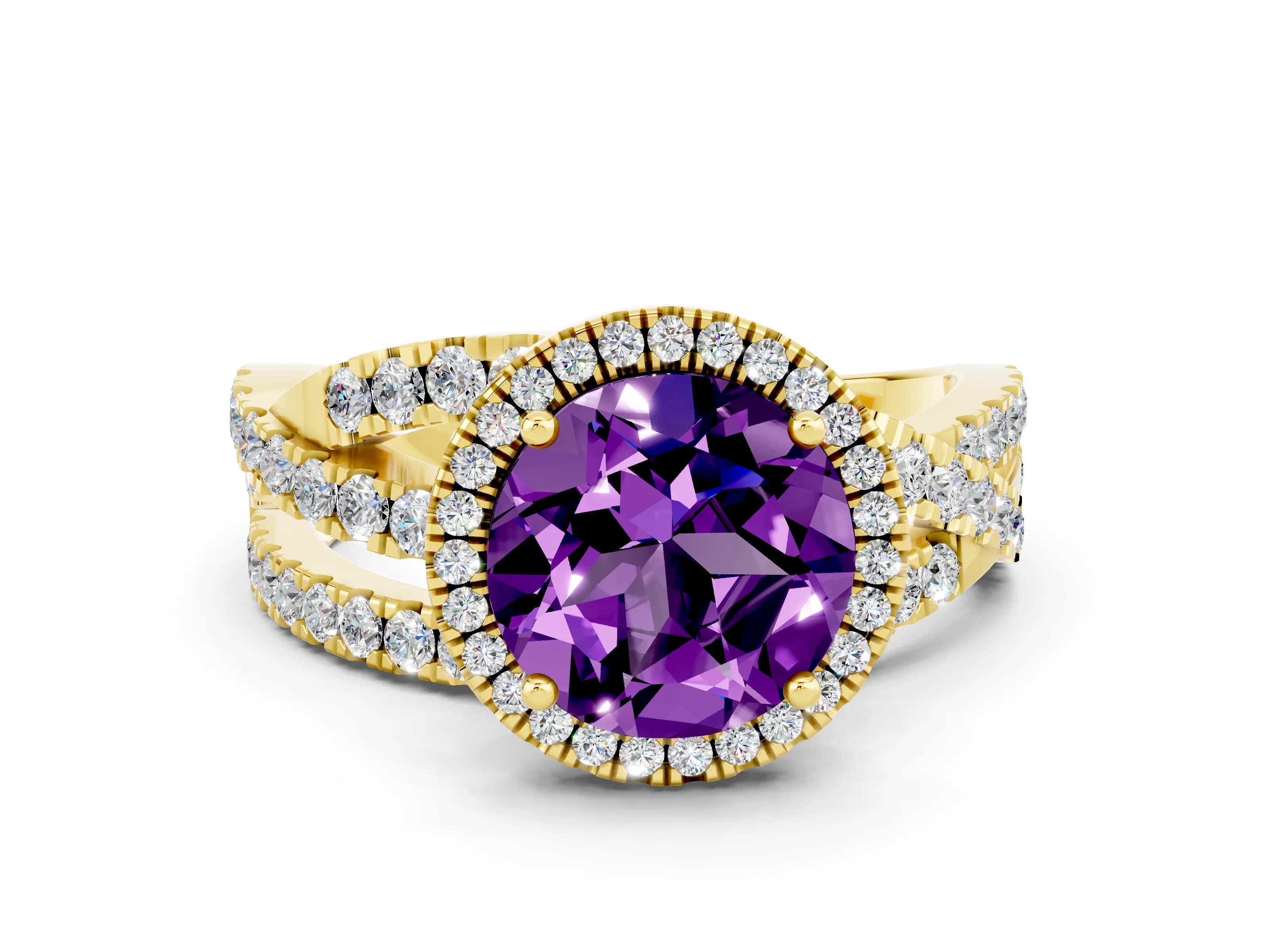 Yellow gold Round Cut Cut Halo Split Shank Prong Setting Ring
