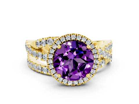Yellow gold Round Cut Cut Halo Split Shank Prong Setting Ring