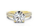 Yellow gold Round Cut Cut Pave Diamond Engagement Ring with Channel Set Band and Four-Prong Setting