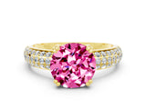 Yellow gold Round Cut Cut Pave Diamond Engagement Ring with Channel Set Band and Four-Prong Setting