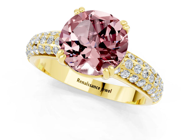 Yellow gold Round Cut Cut Pave Diamond Engagement Ring with Channel Set Band and Four-Prong Setting