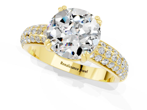 Yellow gold Round Cut Cut Pave Diamond Engagement Ring with Channel Set Band and Four-Prong Setting_1