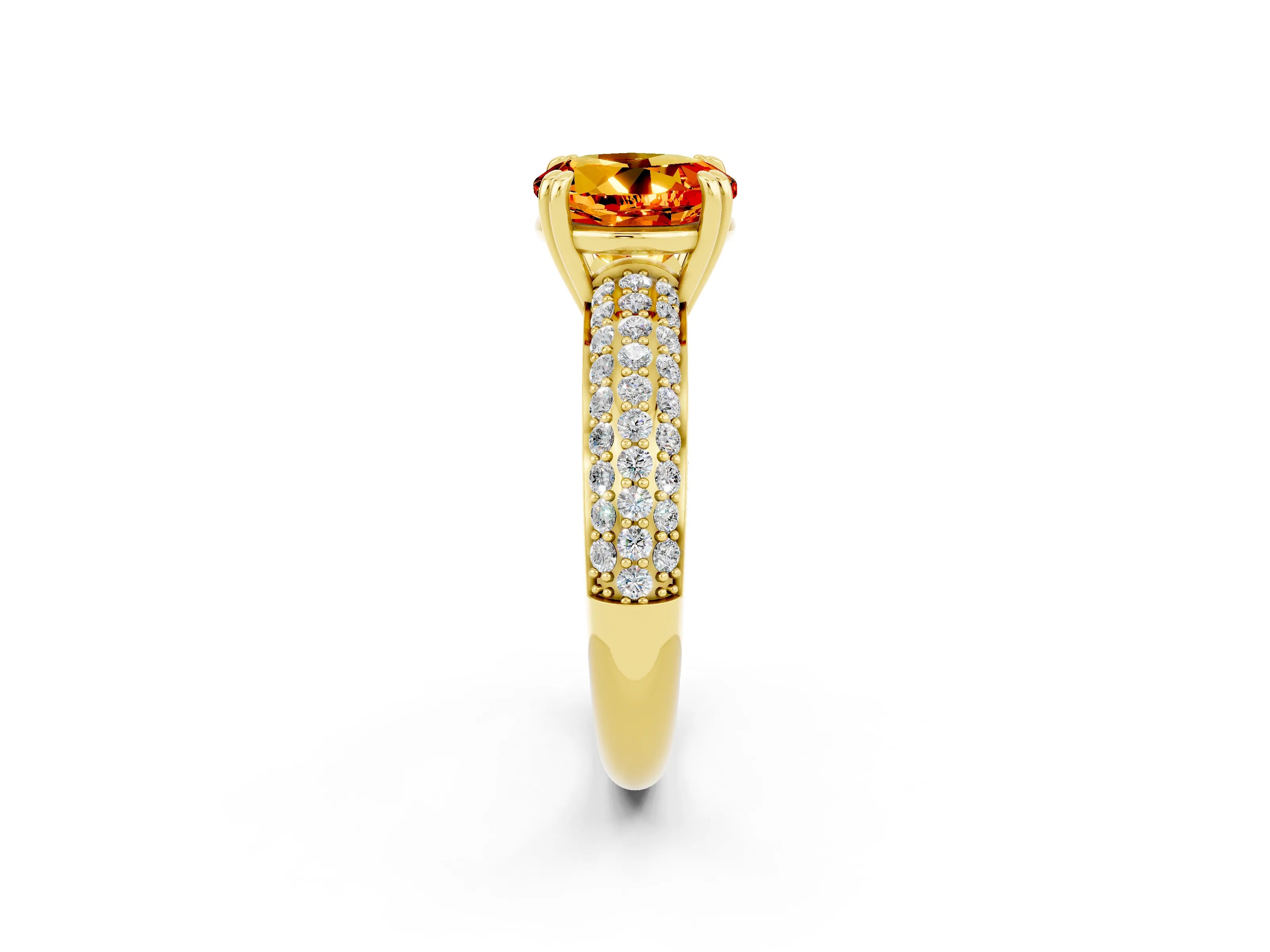 Yellow gold Round Cut Cut Pave Diamond Engagement Ring with Channel Set Band and Four-Prong Setting_2