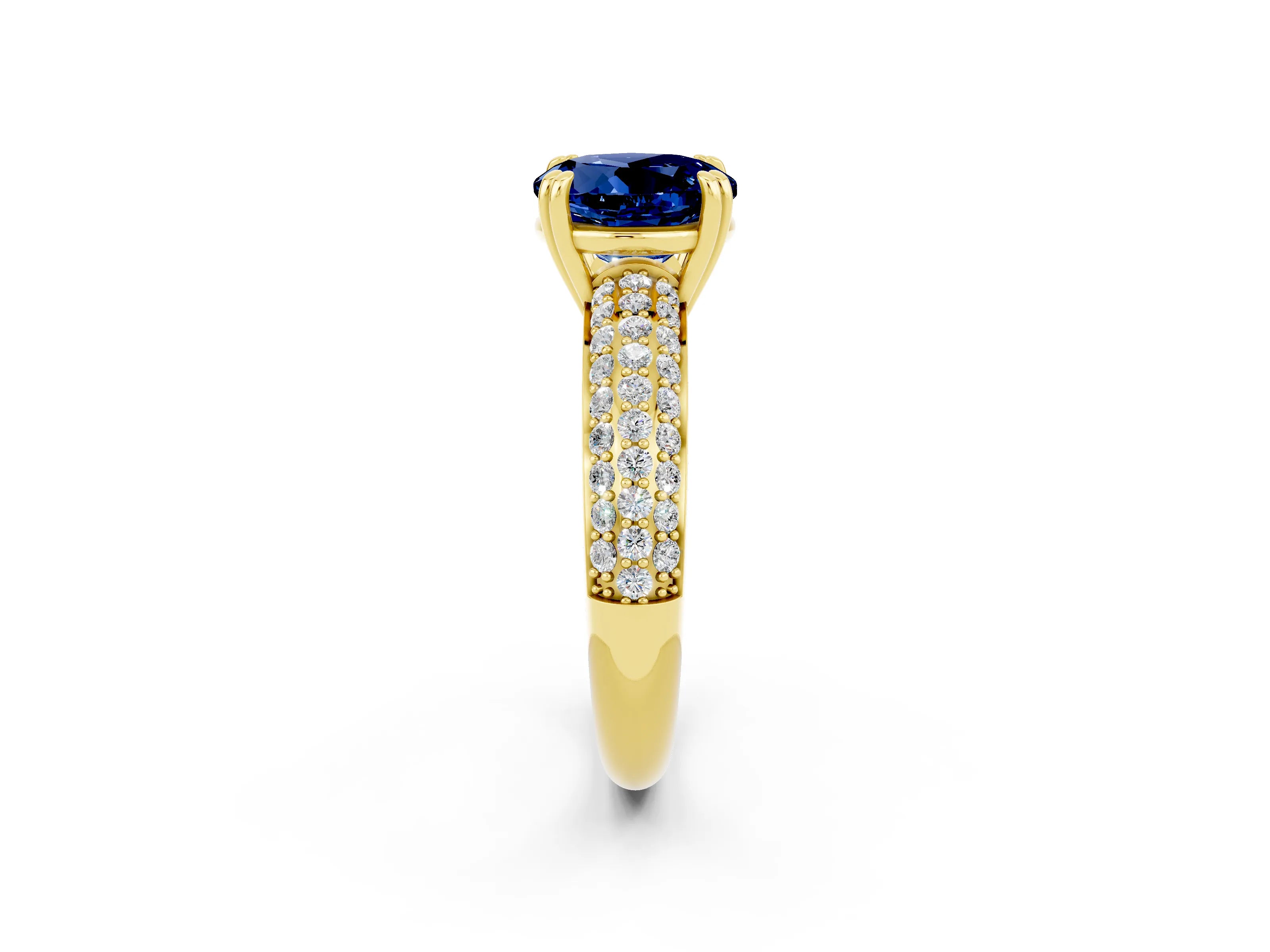 Yellow gold Round Cut Cut Pave Diamond Engagement Ring with Channel Set Band and Four-Prong Setting_2
