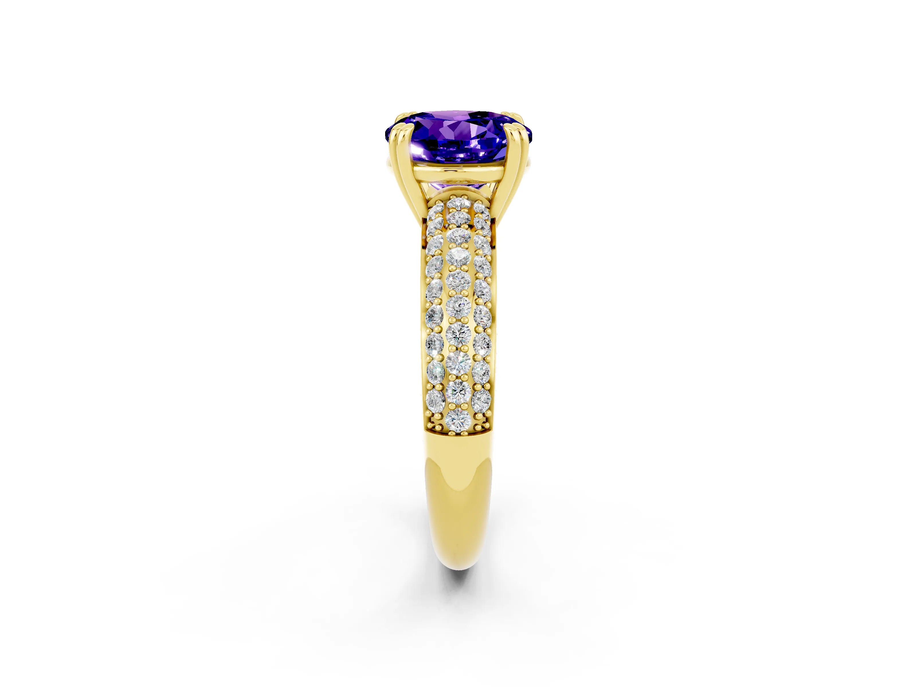 Yellow gold Round Cut Cut Pave Diamond Engagement Ring with Channel Set Band and Four-Prong Setting_2