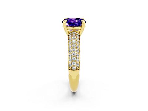 Yellow gold Round Cut Cut Pave Diamond Engagement Ring with Channel Set Band and Four-Prong Setting_2