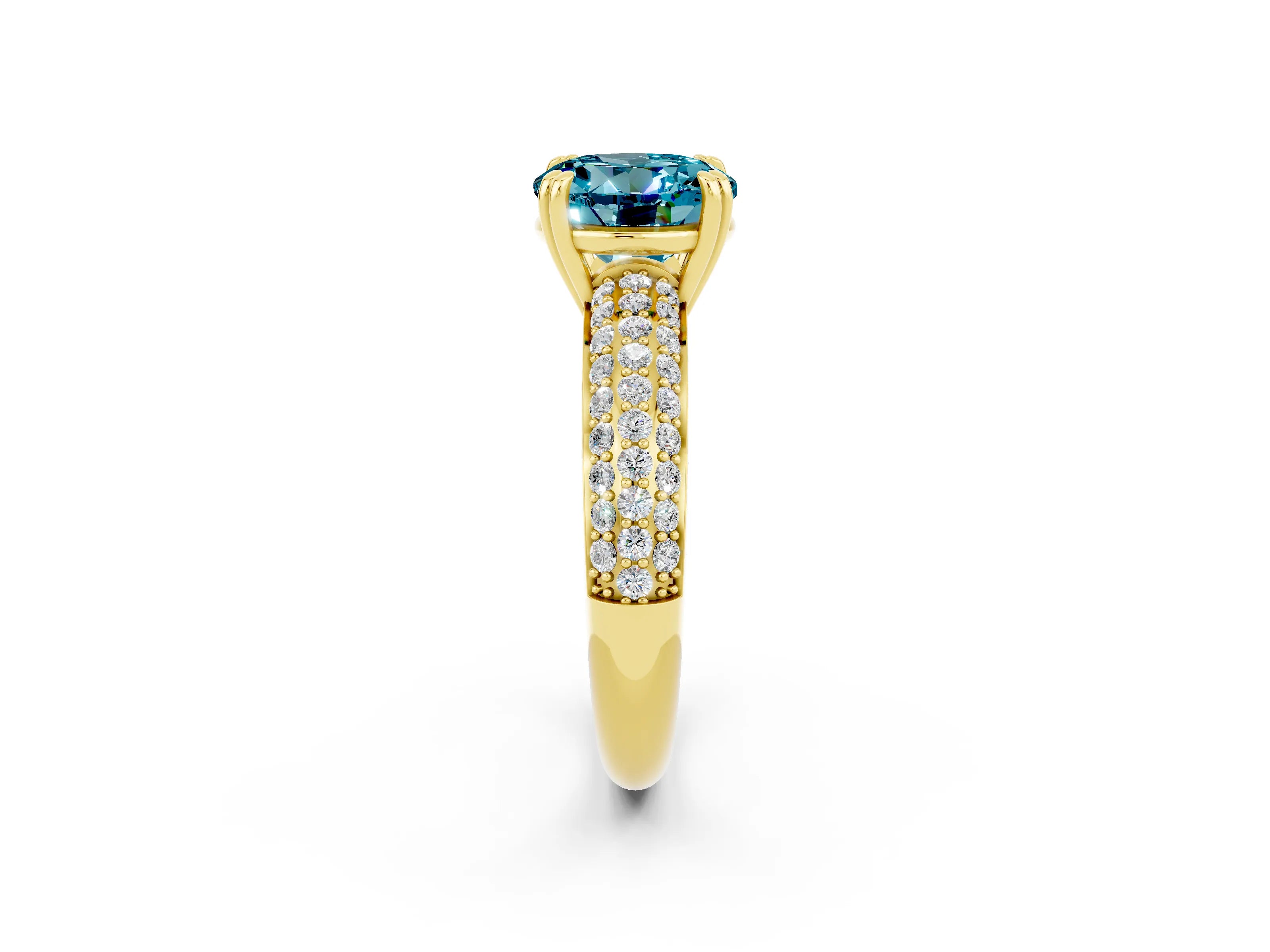 Yellow gold Round Cut Cut Pave Diamond Engagement Ring with Channel Set Band and Four-Prong Setting_2