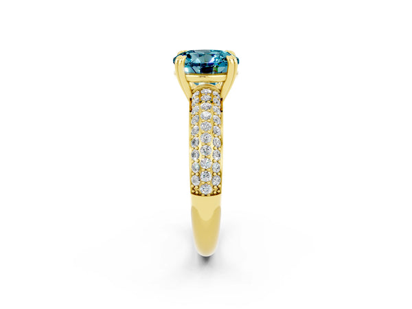 Yellow gold Round Cut Cut Pave Diamond Engagement Ring with Channel Set Band and Four-Prong Setting