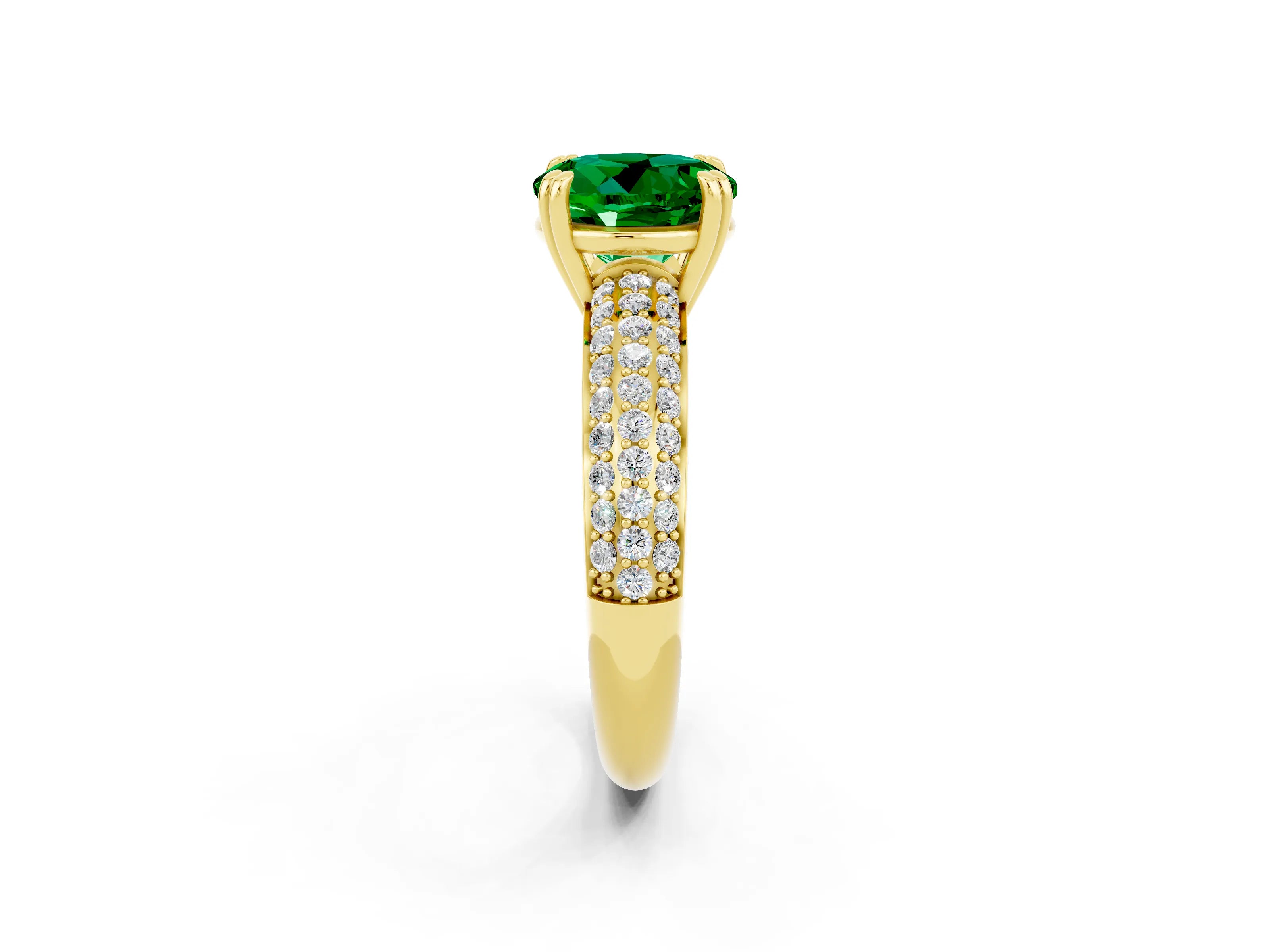 Yellow gold Round Cut Cut Pave Diamond Engagement Ring with Channel Set Band and Four-Prong Setting_2