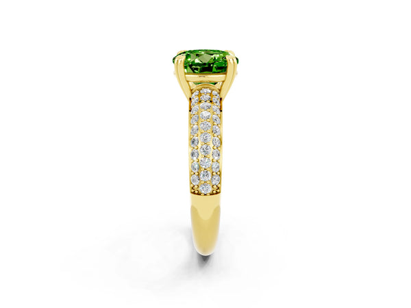 Yellow gold Round Cut Cut Pave Diamond Engagement Ring with Channel Set Band and Four-Prong Setting