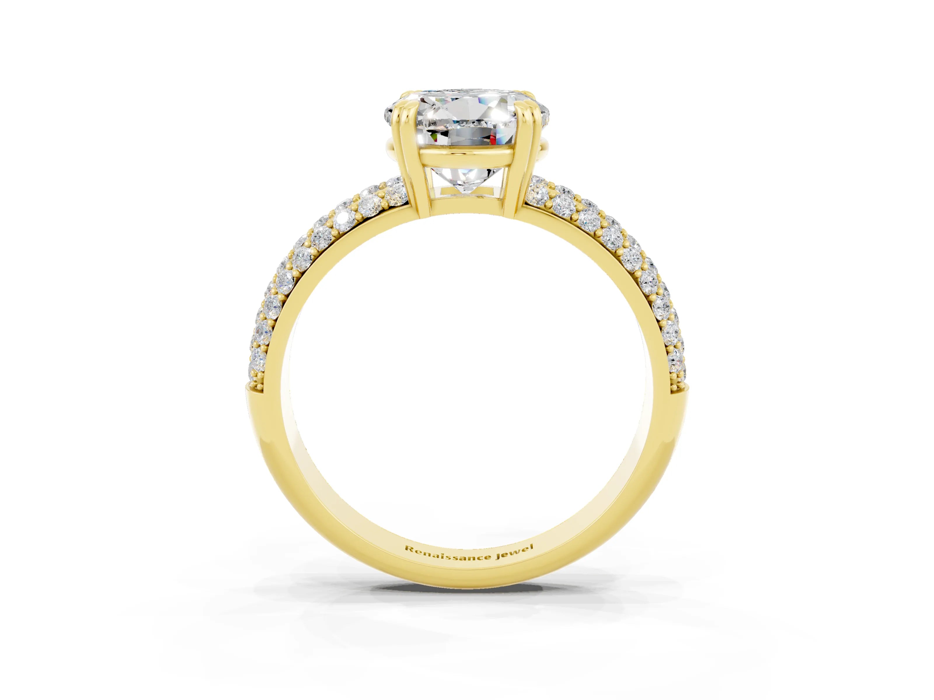 Yellow gold Round Cut Cut Pave Diamond Engagement Ring with Channel Set Band and Four-Prong Setting_3