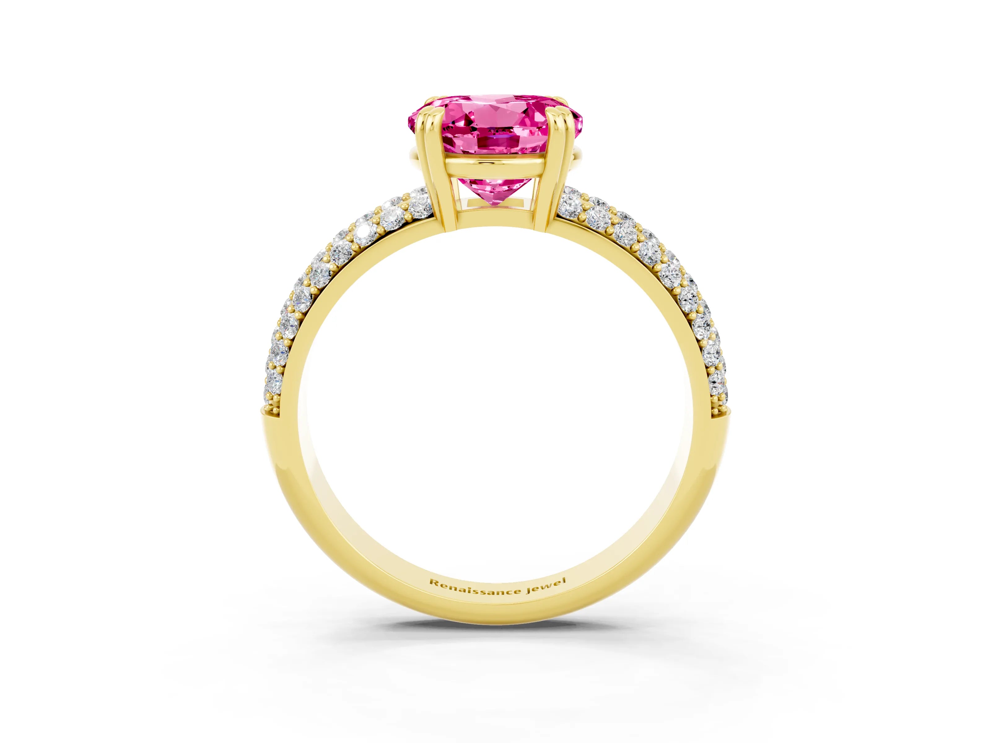 Yellow gold Round Cut Cut Pave Diamond Engagement Ring with Channel Set Band and Four-Prong Setting_3